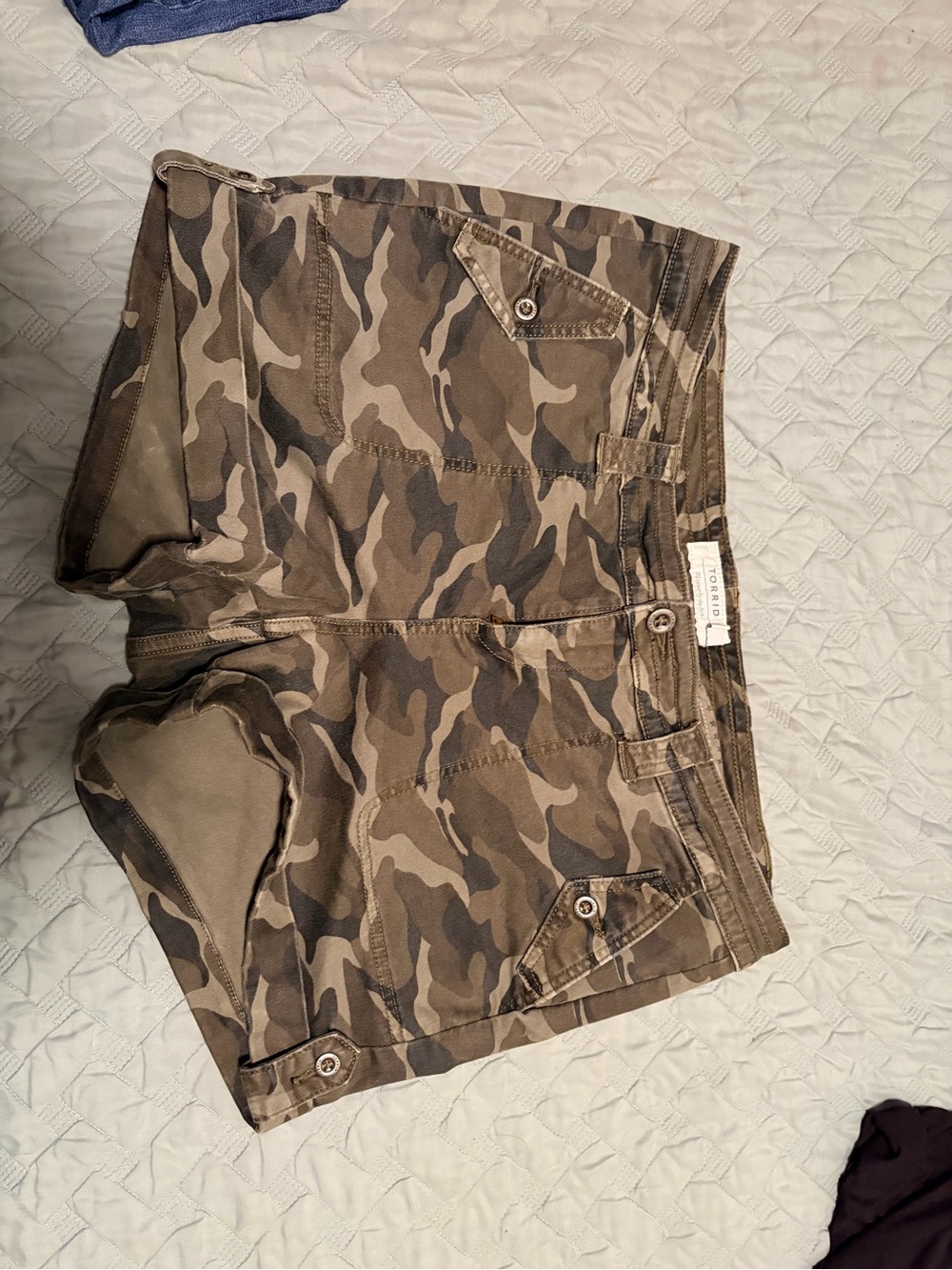 torrid Camouflage High Waist Cargo Shorts in Olive and Brown